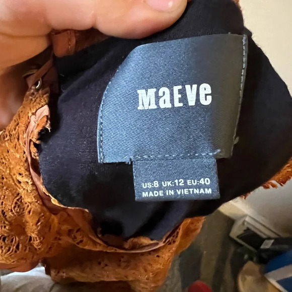 Anthropologie Maeve Amis Dress in Orange Lace Drop Waist Ruffle Hem Size 8 - Picture 4 of 4